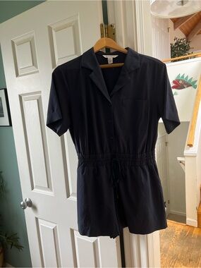 Athleta Navy Short Sleeve Romper with Button Front